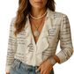 Women’s Long Sleeve Butterfly Pattern Blouse with Ruffle Detail