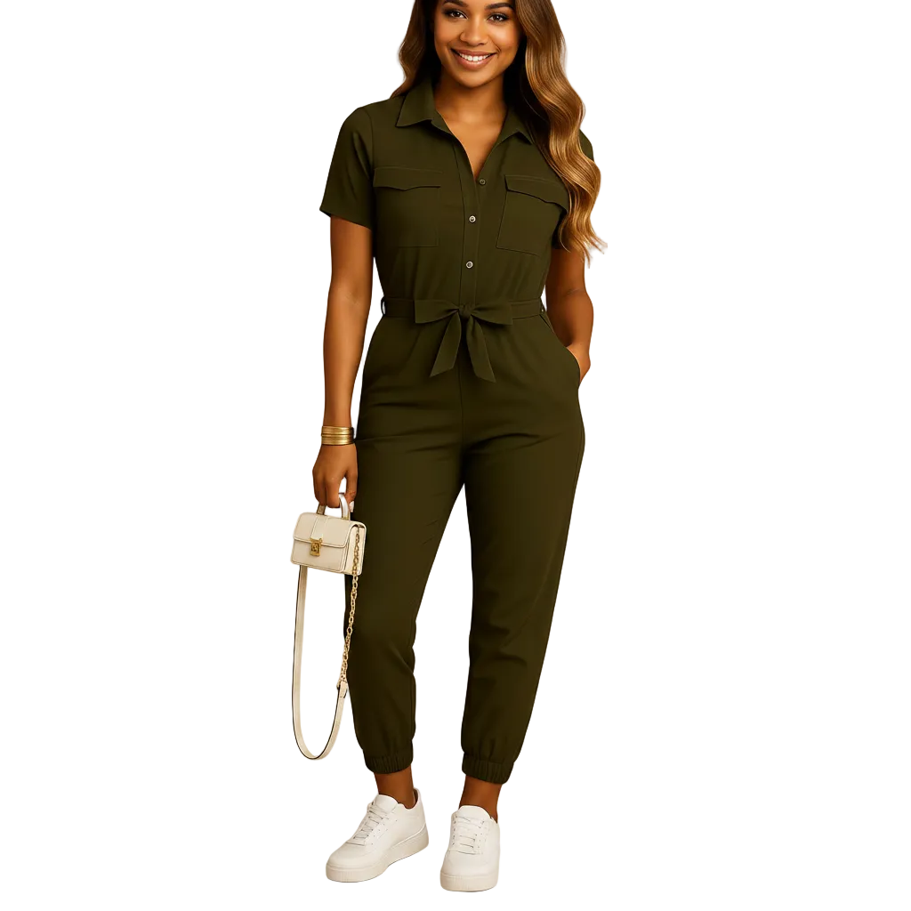 Slim Fit Button Front Jumpsuit for Women with Structured Shape