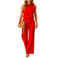 Round Neck Wide Leg Jumpsuit for Women with Flowing Fit